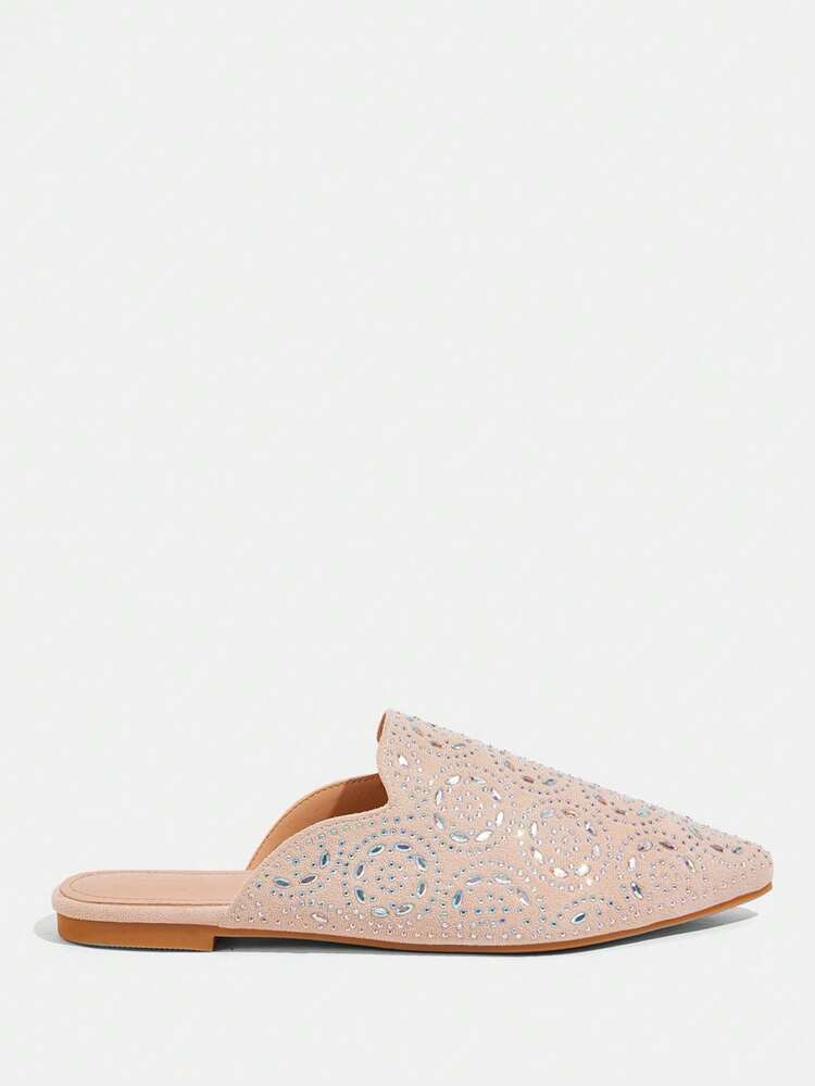 CUCCOO TILAWA Solid Color Pointed Toe Rhinestone Decor Elegant Flats For Christmas And New Year Holiday Vibe Fall And Winter Valentines