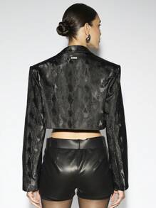 AiiRZ Luxury Python Embossed Crop Blazer Jacket Evening Party Metallic High Fashion Designer Statement Modern Fall Winter Outerwear - Black - View 2