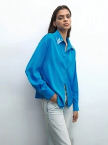 Maija Blusa elegante de manga larga con botones delanteros y adorno de strass de unicolor para mujer