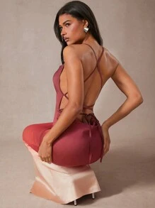 Hauture Vestido casual de otoño elegante para mujer con efecto ombré, plisado y bajo de sirena con espalda descubierta