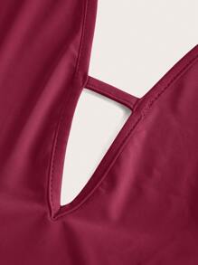 Firerie Women Solid Color Draped Halter-Neck Backless Sleeveless Tank Top - Burgundy - View 4