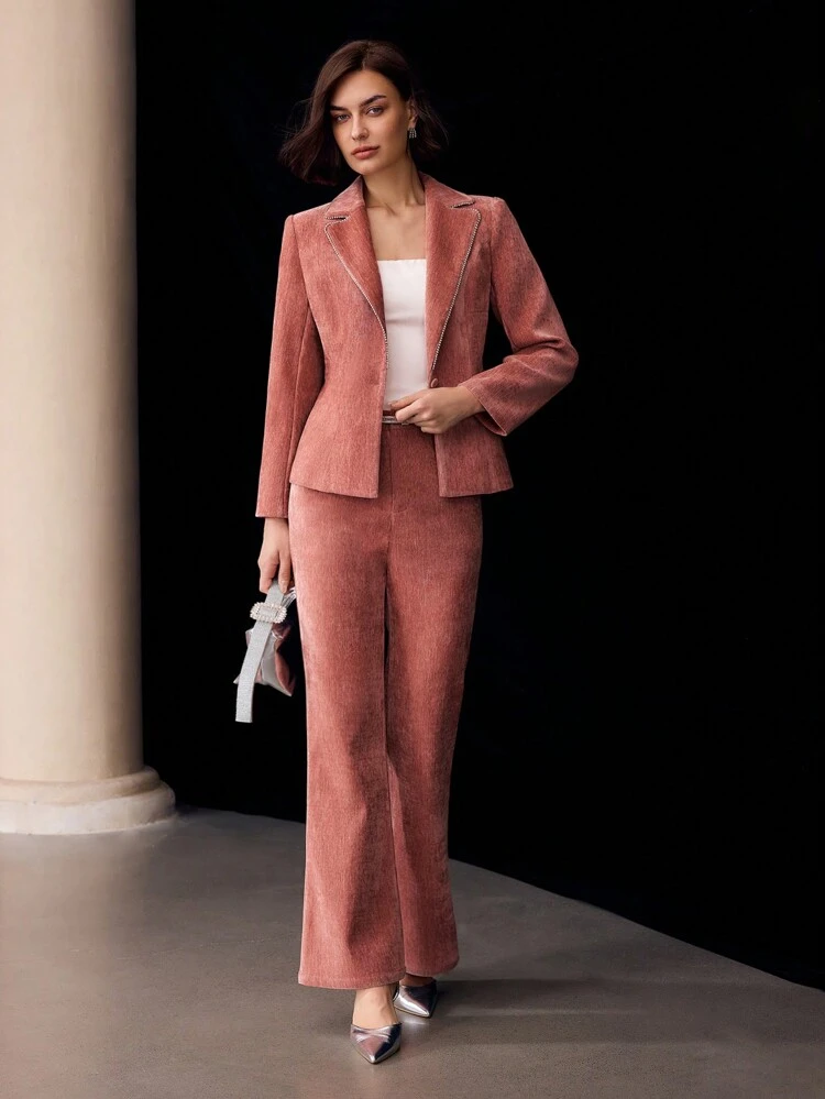 SOLID SLANT POCKET FLARE LEG PANTS