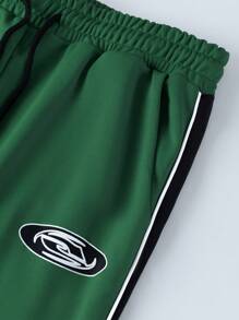 PAVTROS Men's Casual Sports Patchwork Print Sweatshirt Set - Dark Green - View 4