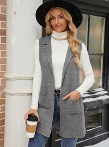 EMERY ROSE Women Lapel Patch Pocket Cardigan Sweater Vest