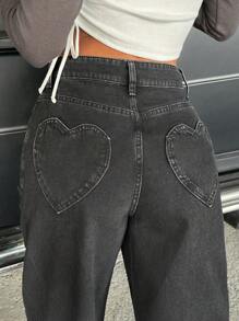 EURMUSE HIGH WAIST BLAC JEAN STRAIGHT - Black - View 2