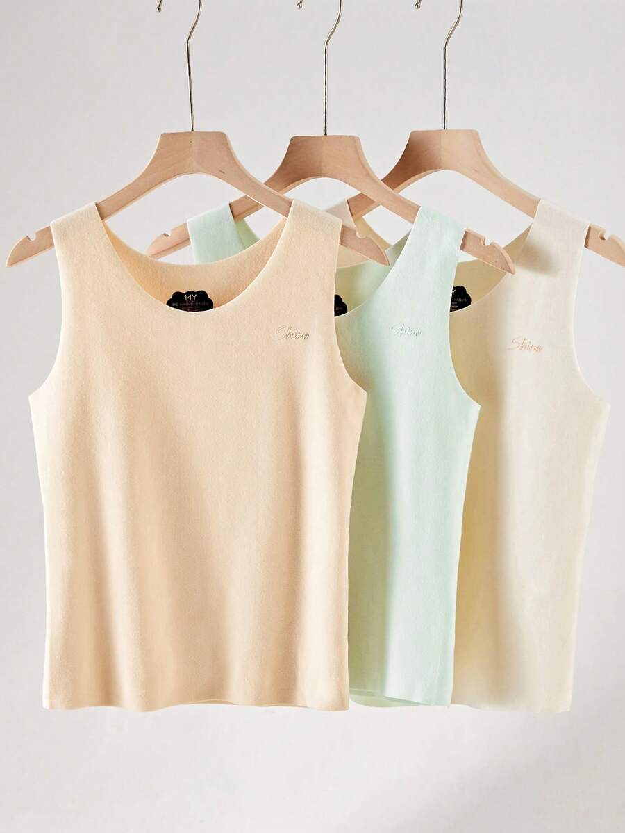 3pcs/Set Colorful Thermal Underwear For Teen Girls & Big Girls , Basic Tops - Multicolor - View 1