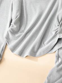 SHEIN BASICS 2 件套女士休闲纯色针织圆领修身长袖 T 恤和高腰直筒裤 - 淺灰色 - 查看 7