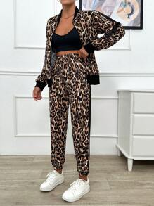 EURMUSE Leopard Printed Red Line Detailed Two Pieces Sets - Black - View 1