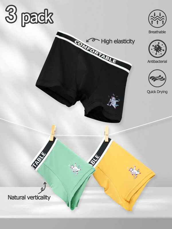 3pcs/Set Tween Boy Letter Print Casual Boxer Brief Underwear