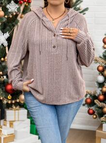 SHEIN LUNE Áo sweatshirt nữ cỡ lớn màu trơn tay raglan cài nửa cúc, kiểu dáng thường ngày, thích hợp cho mùa thu, Lễ Tạ ơn, Năm mới, Ngày lễ Tình nhân. - Hồng - Xem 4