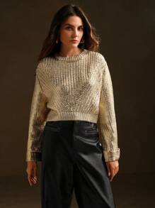 Anewsta Gradient Silver Foil Jumper Knit Pullover Fall Winter - Multicolor - View 4