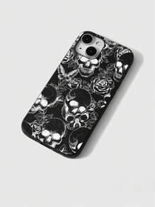 ROMWE Goth 1 Stück Handyhülle mit dunkler Rose und Glitzer Totenkopf-Motiv