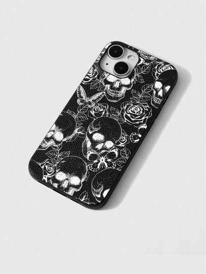 Goth 1 pièce Coque de téléphone avec crâne rose sombre et paillettes