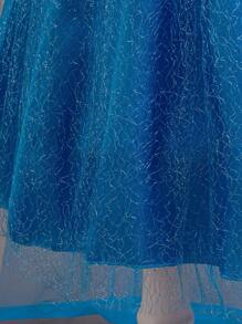 Young Girl Princess Dress With Blue Sequin Short Sleeves, Paired With Fine Mesh Tulle Train, Suitable For Formal Evenings, Galas And Parties, All Seasons - Blue - View 4