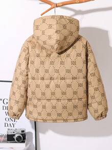 Tween Boy Allover Graphic Casual Bomber Jacket, Suitable For Commuting, School, Daily Casual, College Style, Sports, Autumn/Winter - Brown - View 2