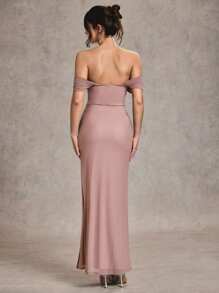 SHEIN BAE Autumn/Winter Solid Color Purple, Purplish Gray, Lotus Root Pink Fitted Ruched Long Sleeve Dress, Suitable For Graduation Party, Formal Occasions, Cocktail Party, Romantic Date, Autumn/Winter Underdress, Gathering Party, Nightclub Party, Formal Gathering, Bridesmaid Mini Dress, Evening Dress, Halloween Dress, Christmas Dress