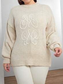 RueChic Woman Regular Fit Raised Yarn Embroidery Detailed Winter Thick Sweater - Beige - View 3
