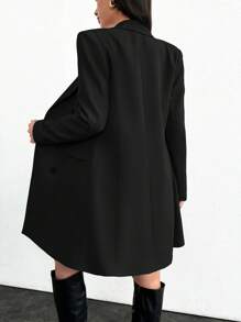 SHEIN Tall Double-Breasted Suit Jacket And Skirt Set - Black - View 2