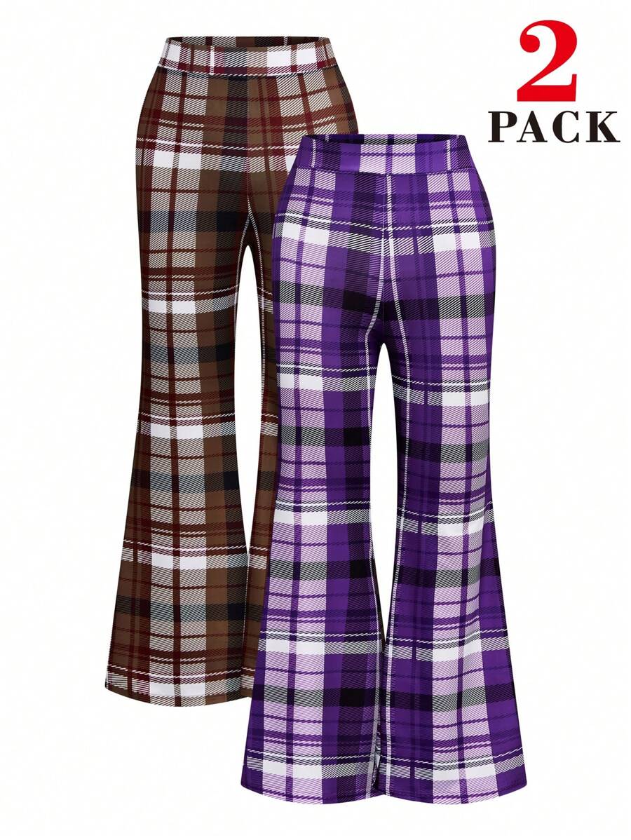 Calvaya Plus Size Casual Fashionable Plaid Flare Pants For Spring And Autumn - Multicolor - View 1