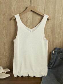 SHEIN LUNE 1 chiếc áo len dệt kim màu trơn thời trang giản dị cho nữ - trắng - Xem 2