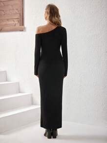 SHEIN Maternity Black Bodycon Dress, Long Sleeve, For Pregnant Women, Fall/Winter - Black - View 2