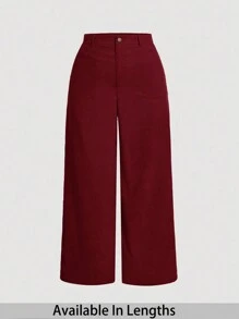 SHEIN PETITE CURVE Plus Size Solid Color Button Front Pocket Minimalist Design Casual Corduroy Pants