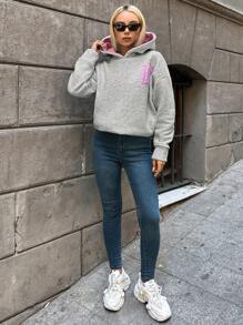 RueChic Hooded Sweatshirt With Text Print