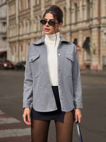 RueChic Casual Style, Snap Button And Flap Pocket Detailed Coat - Grey - View 5