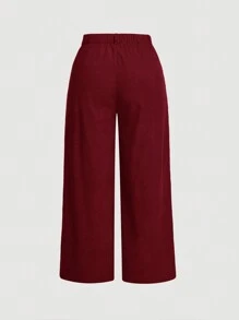 SHEIN PETITE CURVE Plus Size Solid Color Button Front Pocket Minimalist Design Casual Corduroy Pants