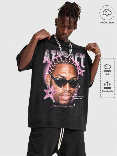 Street Life Herren Oversized Schnee Wasch T-Shirt mit Motiv Aufdruck und Slogan, Sommer, Schule