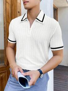 Manfinity Homme Men's Striped Short Sleeve Casual/Work Polo Shirt - White - View 7