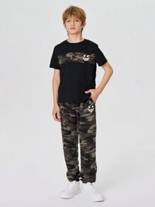 SHEIN Boys Cartoon & Camo Print Tee & Drawstring Waist Joggers - Multicolor - View 1