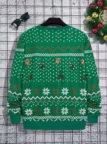 Manfinity Men's Santa Claus Print Crew Neck Long Sleeve Casual Sweatshirt For Autumn - Green - View 2