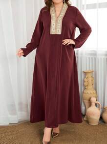 Al Najma Plus Size Women Długa haftowana sukienka Abaya, Elegancka i pełna wdzięku, Skromna z długim rękawem, swobodna, maxi, arabska sukienka Jalabiya, na co dzień