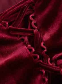 SHEIN MOD Vintage Romantic Red Velvet Women Top, New Year,Valentine Outfit