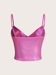 SHEIN ICON 金属光泽面料衬垫胸罩短款上衣吊带背心 - 粉色 - 查看 2