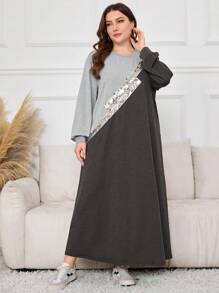 Lacomfia Vestido Holgado con Capucha de Talla Grande con Cuello Redondo y Bloque de Color con Lentejuelas