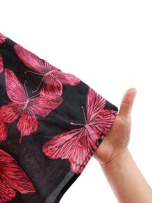 Soleia 大码女式度假黑色打底粉色蝴蝶深 V 领露背细肩带连衣裙，冬季女装 - 彩色 - 查看 8