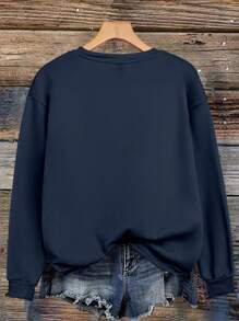 SHEIN LUNE Sweat-shirt femme, doublé chaud avec imprimé floral et slogan, pull-over à manches longues
