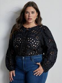 GENKIRA Áo sơ mi dài tay thêu ren thời trang đi làm ngẫu nhiên không đối xứng - màu đen - Xem 5