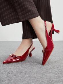 CUCCOO BIZCHIC Women's Fashion Burgundy Metallic Buckle Minimalist Pointed Toe Flat Shoes, Commute, Party, Vacation Suitable For Christmas And New Year Holiday Vibe Fall And Winter - Burgundy - View 1