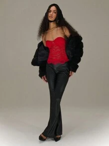 SHEIN Unity Cup Detail Fitted Lace Bandeau Fashion Top For New Year Holiday Party Clothes New Years - Red - View 6