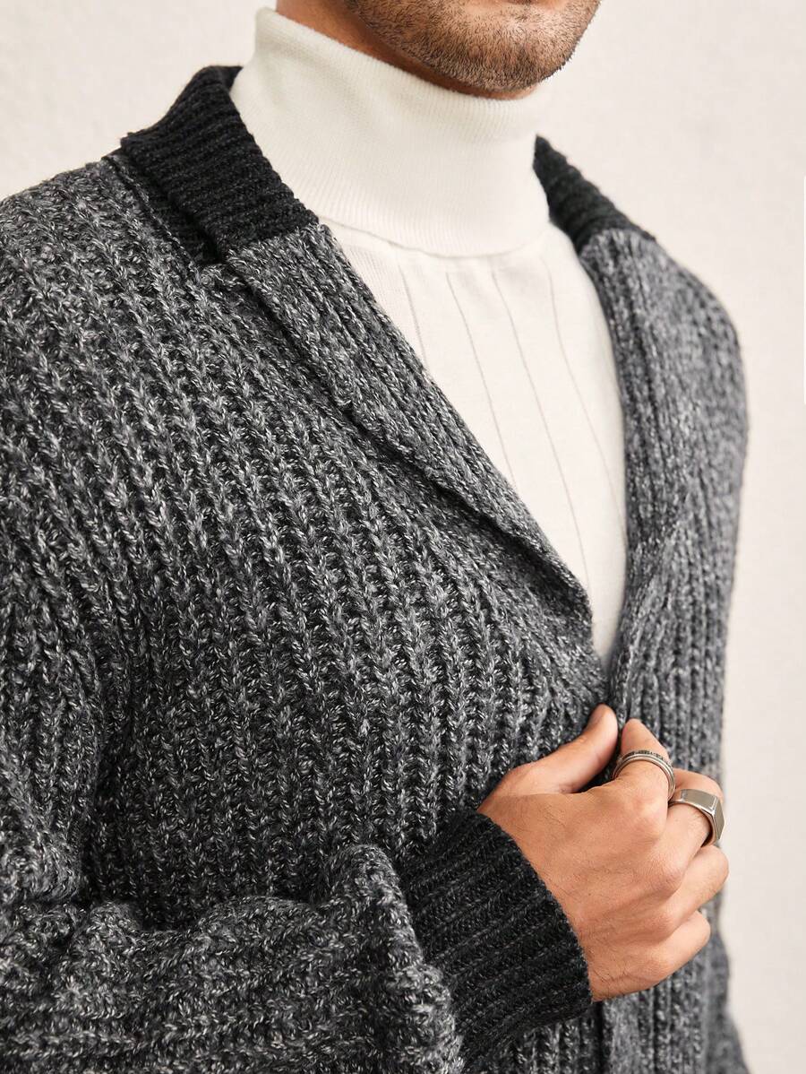 Manfinity NXTstreet Men's Loose Drop Shoulder Knit Cardigan, Suitable For Autumn/Winter - Black and White - View 1
