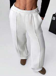 SHEIN EZwear 女士纯色松紧腰阔腿宽松休闲运动裤