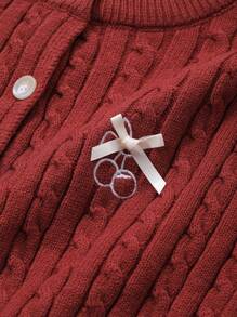 DAZY Textured Cable Knit Embroidery Letter Cardigan Sweater, Christmas Wear For Women ,Holiday