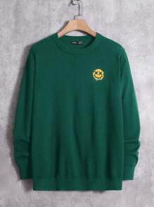 Manfinity VCAY Men's Casual Pattern Round Neck Long Sleeve Sweater, Autumn/Winter - Dark Green - View 1