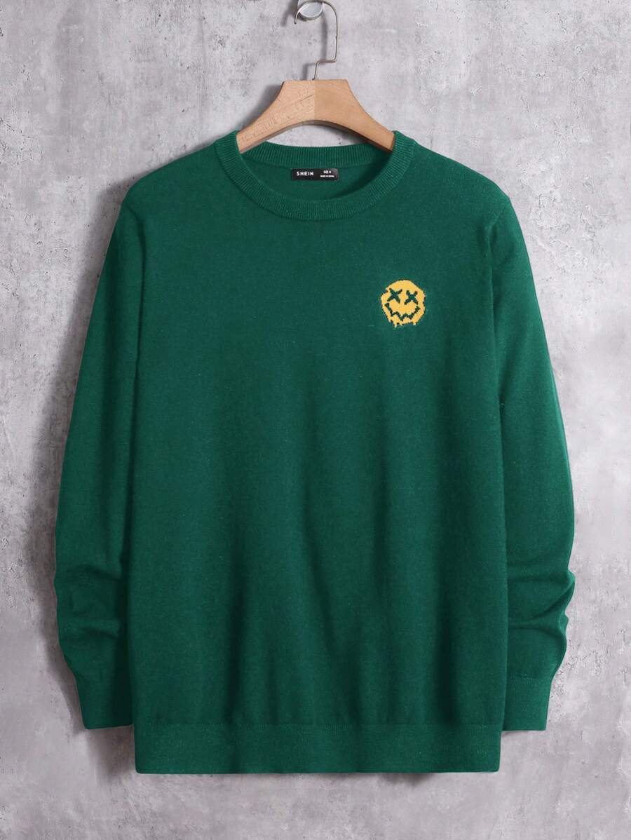 Manfinity VCAY Men's Casual Pattern Round Neck Long Sleeve Sweater, Autumn/Winter - Dark Green - View 1