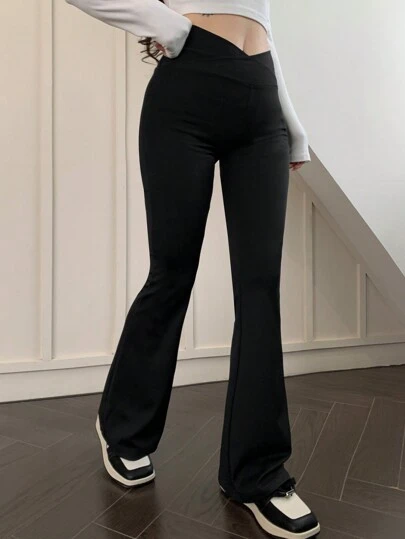 DAZY 女士纯色高腰紧身打底裤，休闲日常穿着，秋季服装打底裤