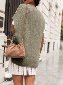 INAWLY Gilet tricoté simple à col rond unicolore pour femme, décontracté pour le port quotidien - Kaki - Voir 2