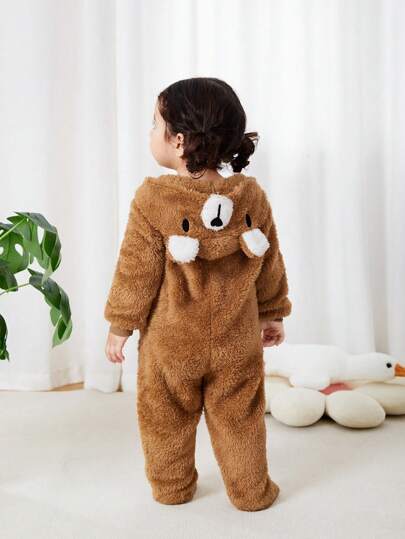 Imagem do produto Macacão com Capuz de Orelha de Urso Peludo e Pezinhos, Unissex para Bebê Menina na loja Shein